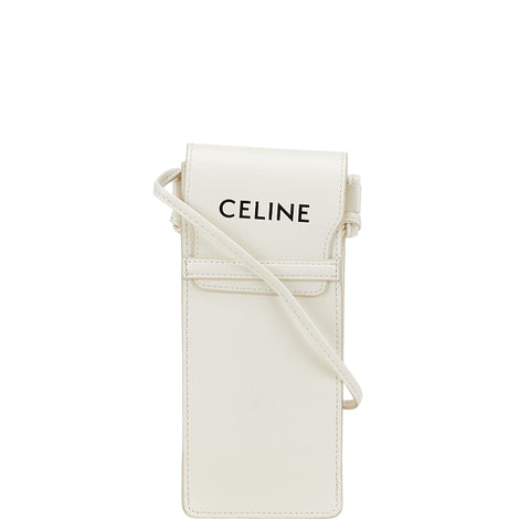 セリーヌ モノクロームコレクション ロゴ 斜め掛け ポシェット サングラス メガネケース ホワイト レザー レディース CELINE 【中古】