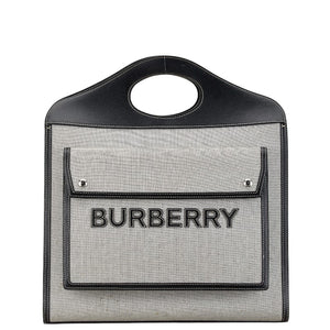 バーバリー ホースフェリー ロゴ ハンドバッグ ブラック ホワイト キャンバス レザー レディース BURBERRY 【中古】