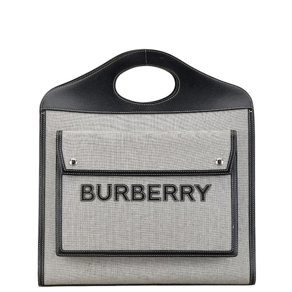 バーバリー ホースフェリー ロゴ ハンドバッグ ブラック ホワイト キャンバス レザー レディース BURBERRY 【中古】