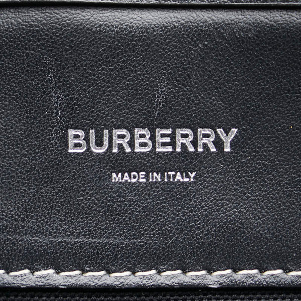 バーバリー ホースフェリー ロゴ ハンドバッグ ブラック ホワイト キャンバス レザー レディース BURBERRY 【中古】