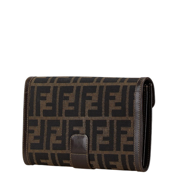 フェンディ ズッカ 二つ折り財布 ブラウン キャンバス レザー レディース FENDI 【中古】