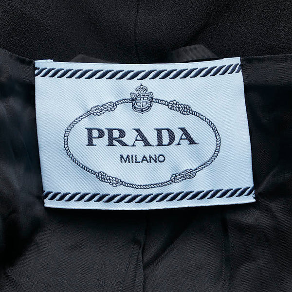 プラダ リボン ノーカラージャケット サイズ：36S ブラック ベージュ アセテート レーヨン レディース PRADA 【中古】