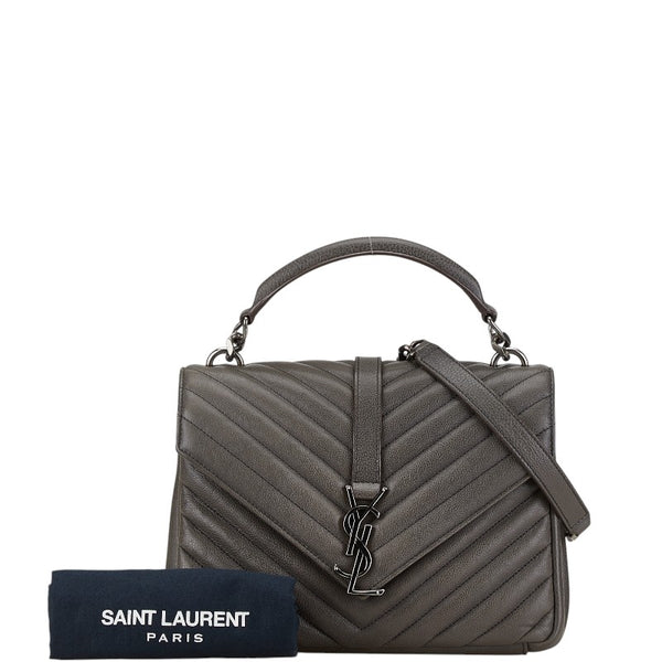 サンローラン YSLロゴ Vステッチ ハンドバッグ チェーン ショルダーバッグ 2WAY グレー レザー レディース SAINT LAURENT 【中古】