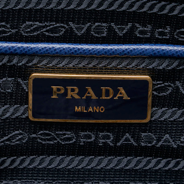 プラダ 三角ロゴプレート ガレリア ハンドバッグ ショルダーバッグ 2WAY ブルー サフィアーノ レディース PRADA 【中古】