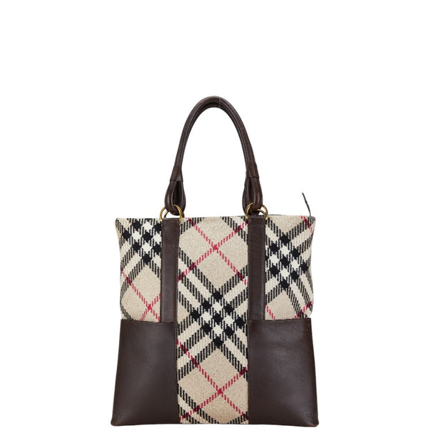 バーバリー ノバチェック ハンドバッグ トートバッグ ベージュ ブラウン ウール レザー レディース BURBERRY 【中古】