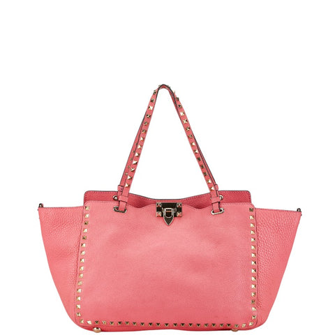 ヴァレンチノ ロックスタッズ トートバッグ ショルダーバッグ ピンク レザー レディース Valentino 【中古】