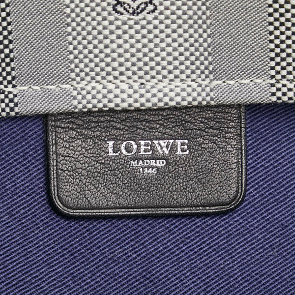 ロエベ アナグラム トートバッグ ネイビー グレー キャンバス レザー レディース LOEWE 【中古】