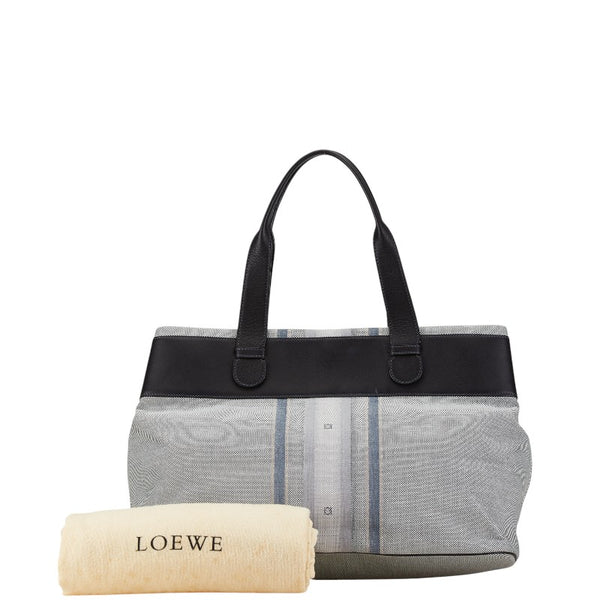 ロエベ アナグラム トートバッグ ネイビー グレー キャンバス レザー レディース LOEWE 【中古】