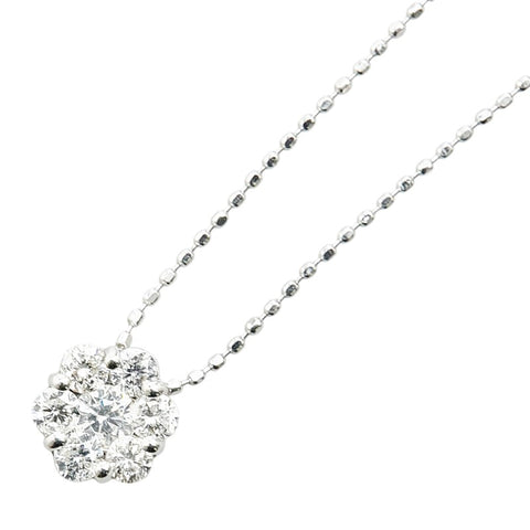 K18WG ホワイトゴールド ダイヤ0.50ct 花 フラワー モチーフ ネックレス レディース 【中古】