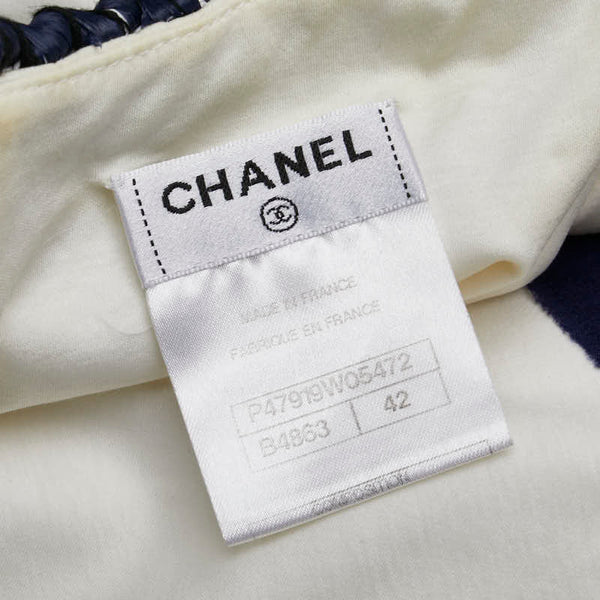 シャネル ノースリーブワンピース サイズ：42 ホワイト ネイビー シルク コットン レディース CHANEL 【中古】