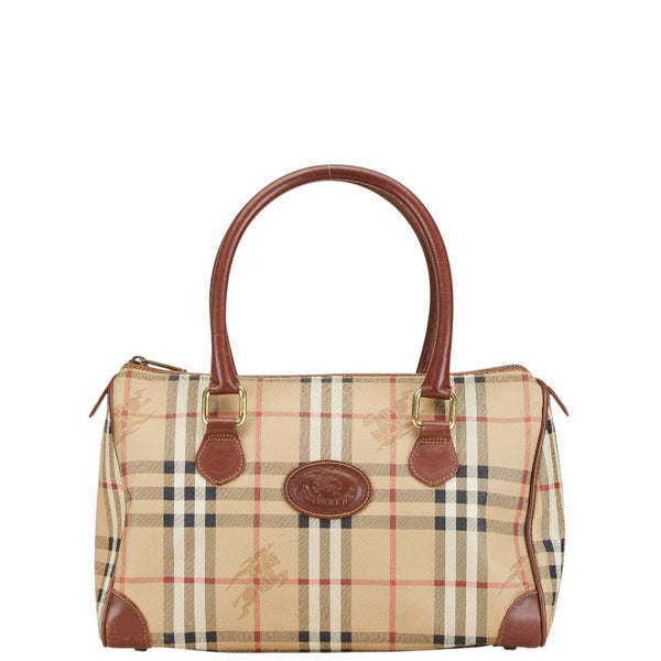 バーバリー ノバチェック シャドーホース ハンドバッグ ミニボストンバッグ ベージュ ブラウン PVC レザー レディース BURBERRY 【中古】