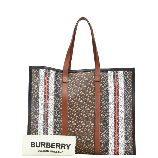 バーバリー TBモノグラム ストライプ トートバッグ 8021488 ブラウン ホワイト マルチカラー PVC レザー レディース BURBERRY 【中古】