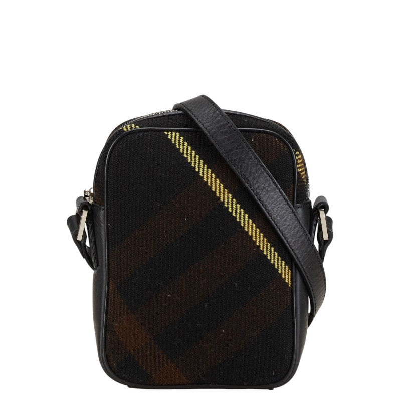 バーバリー チェック 斜め掛け ショルダーバッグ ブラック ブラウン ウール レザー レディース BURBERRY 【中古】