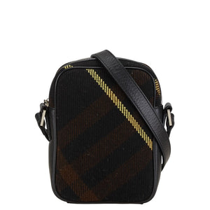 バーバリー チェック 斜め掛け ショルダーバッグ ブラック ブラウン ウール レザー レディース BURBERRY 【中古】