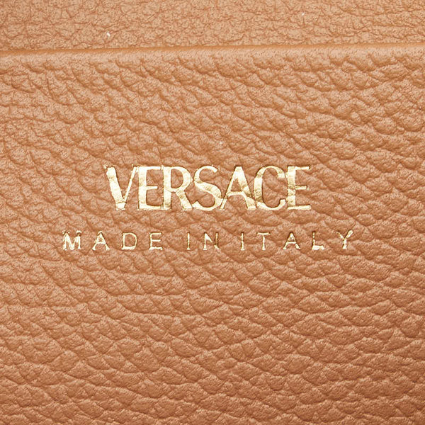 ヴェルサーチェ メデューサ ロゴ クラッチバッグ セカンドバッグ ブラウン レザー レディース VERSACE 【中古】