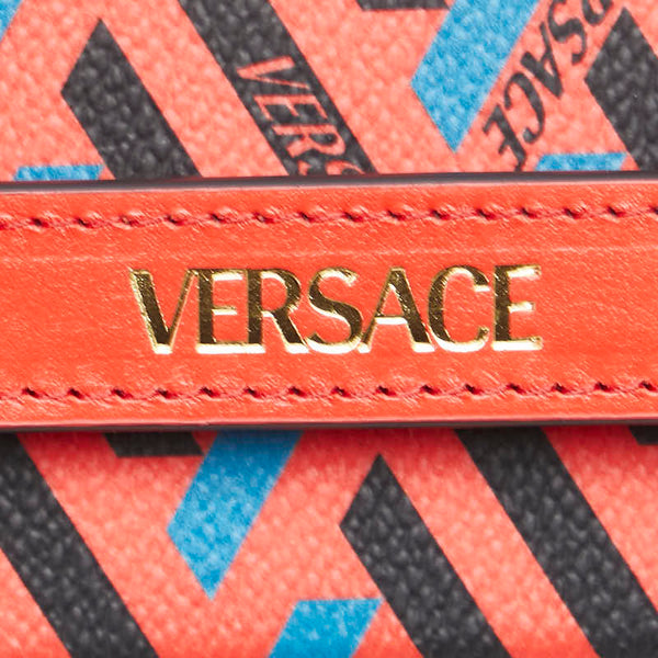 ヴェルサーチェ La Greca iPhone 12 専用ケース スマホケース レッド ブラック ブルー レザー レディース VERSACE 【中古】