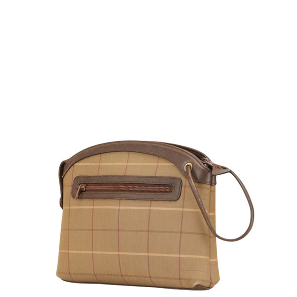 バーバリー チェック クラッチバッグ セカンドバッグ カーキ ブラウン キャンバス レザー レディース BURBERRY 【中古】