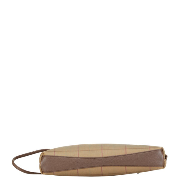 バーバリー チェック クラッチバッグ セカンドバッグ カーキ ブラウン キャンバス レザー レディース BURBERRY 【中古】