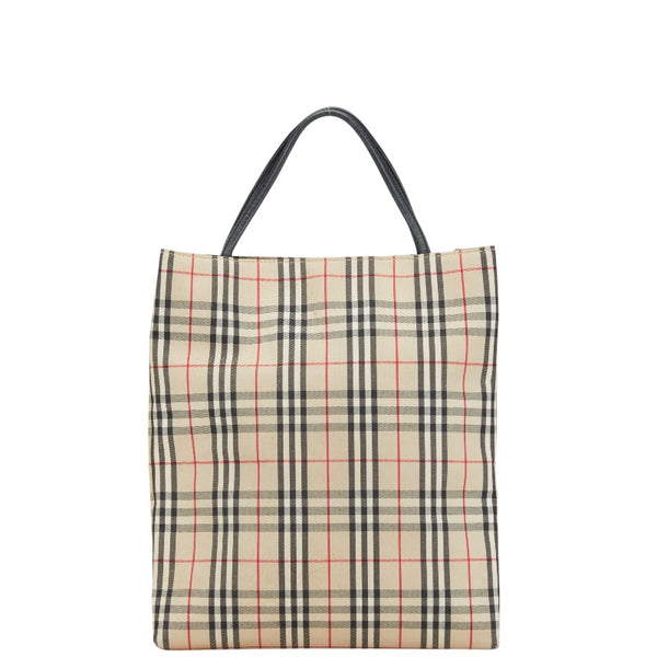 バーバリー ノバチェック トートバッグ ベージュ ブラック キャンバス レザー レディース BURBERRY 【中古】