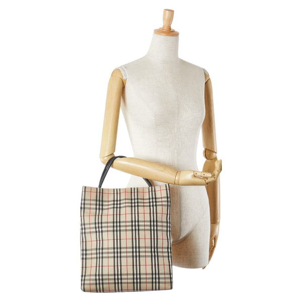 バーバリー ノバチェック トートバッグ ベージュ ブラック キャンバス レザー レディース BURBERRY 【中古】