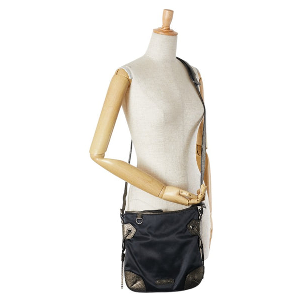 バーバリー 斜め掛け ショルダーバッグ ブラック カーキ ナイロン レザー レディース BURBERRY 【中古】