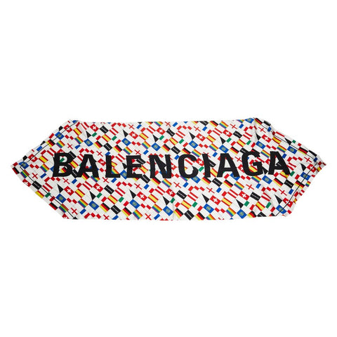 バレンシアガ ロゴ 国旗  スカーフ ホワイト マルチカラー シルク レディース BALENCIAGA 【中古】