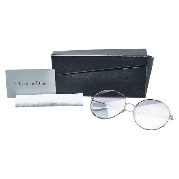 ディオール 丸形 ラウンド サングラス 3YGSO シルバー ライトブルー メタル レディース Dior 【中古】