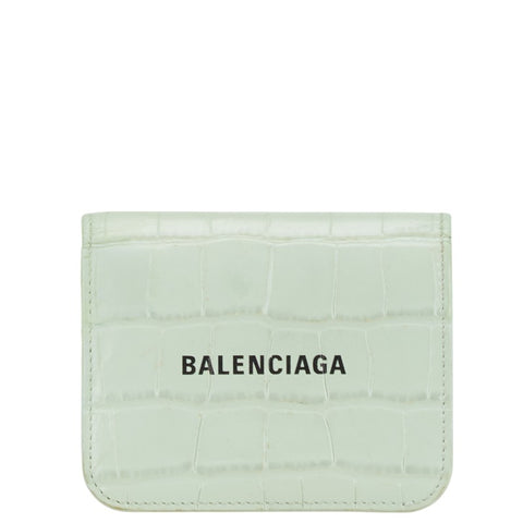 バレンシアガ クロコ型押し 二つ折り財布 655624 ミントグリーン レザー レディース BALENCIAGA 【中古】