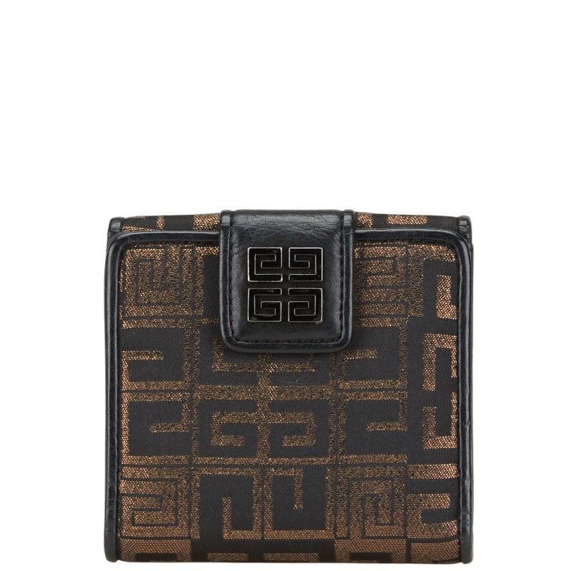 ジバンシー ロゴ 二つ折り財布 Wホック コンパクト 財布 ブラック ゴールド キャンバス レザー レディース Givenchy 【中古】