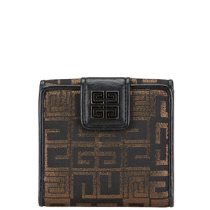 ジバンシー ロゴ 二つ折り財布 Wホック コンパクト 財布 ブラック ゴールド キャンバス レザー レディース Givenchy 【中古】