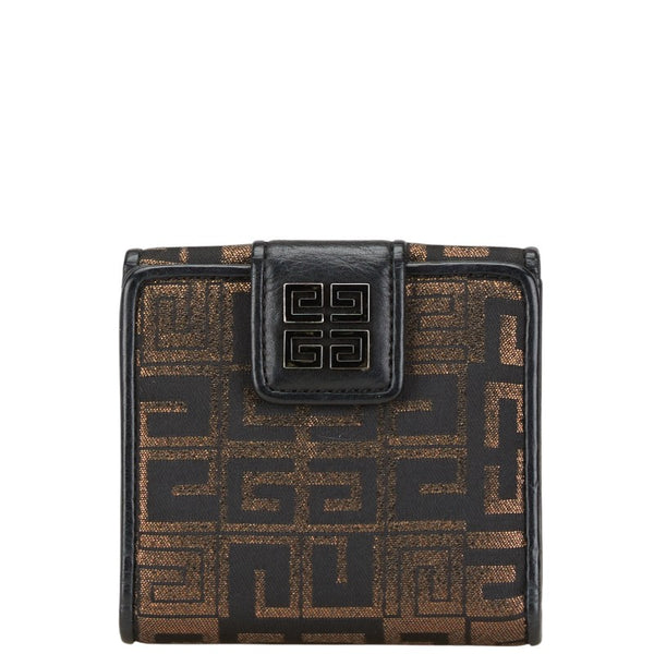 ジバンシー ロゴ 二つ折り財布 Wホック コンパクト 財布 ブラック ゴールド キャンバス レザー レディース Givenchy 【中古】