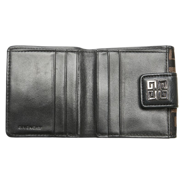 ジバンシー ロゴ 二つ折り財布 Wホック コンパクト 財布 ブラック ゴールド キャンバス レザー レディース Givenchy 【中古】