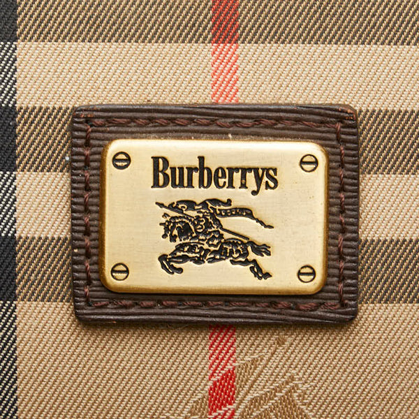 バーバリー ノバチェック ハンドバッグ ミニボストンバッグ ベージュ ブラウン キャンバス レザー レディース BURBERRY 【中古】