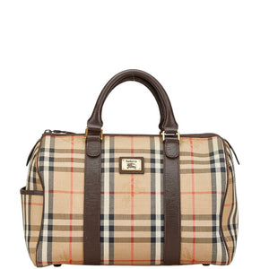 バーバリー ノバチェック ハンドバッグ ミニボストンバッグ ベージュ ブラウン キャンバス レザー レディース BURBERRY 【中古】