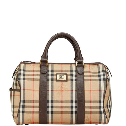 バーバリー ノバチェック ハンドバッグ ミニボストンバッグ ベージュ ブラウン キャンバス レザー レディース BURBERRY 【中古】