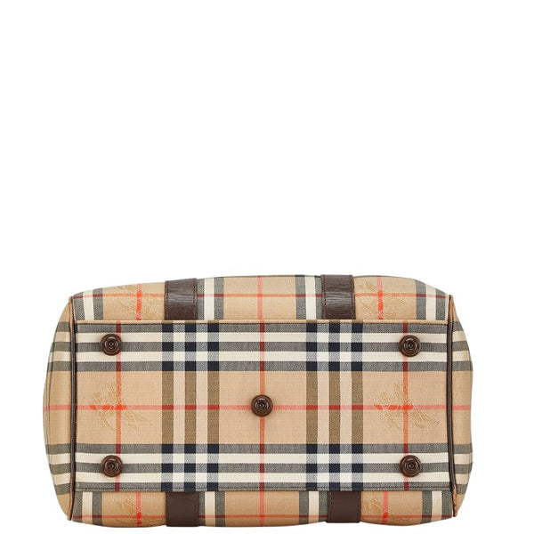 バーバリー ノバチェック ハンドバッグ ミニボストンバッグ ベージュ ブラウン キャンバス レザー レディース BURBERRY 【中古】