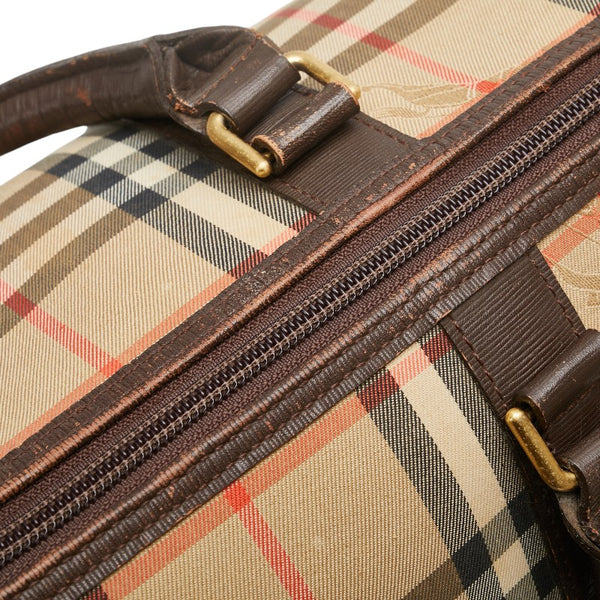 バーバリー ノバチェック ハンドバッグ ミニボストンバッグ ベージュ ブラウン キャンバス レザー レディース BURBERRY 【中古】