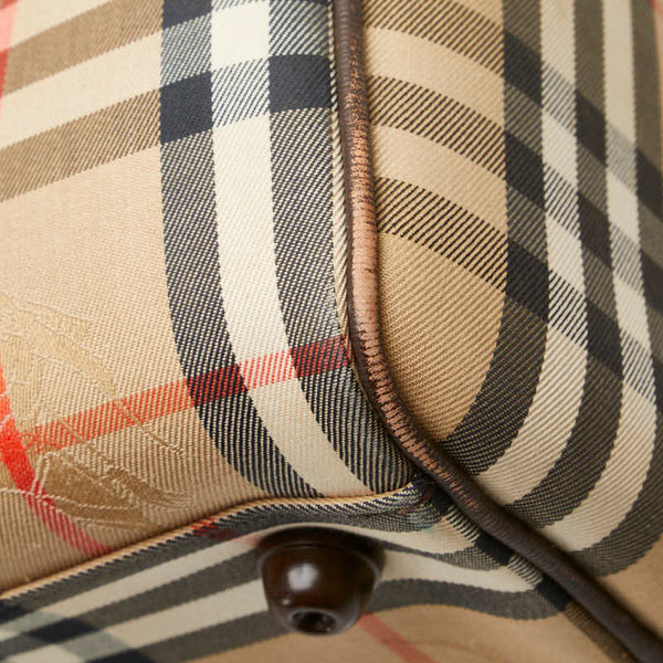 バーバリー ノバチェック ハンドバッグ ミニボストンバッグ ベージュ ブラウン キャンバス レザー レディース BURBERRY 【中古】