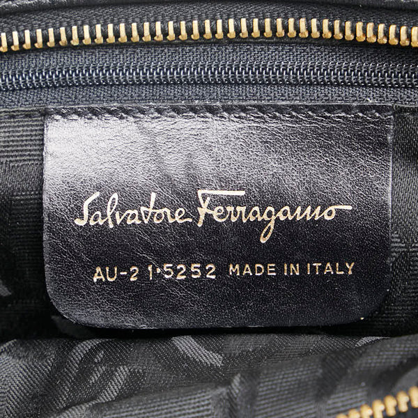 サルヴァトーレフェラガモ ヴァラ チェーン ショルダーバッグ AU-21 5252 ブラック キャンバス レザー レディース Salvatore Ferragamo 【中古】