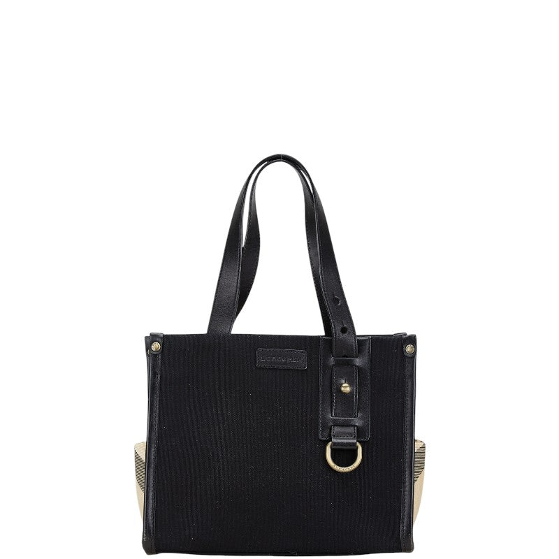 バーバリー ノバチェック ハンドバッグ ブラック ベージュ キャンバス レザー レディース BURBERRY 【中古】