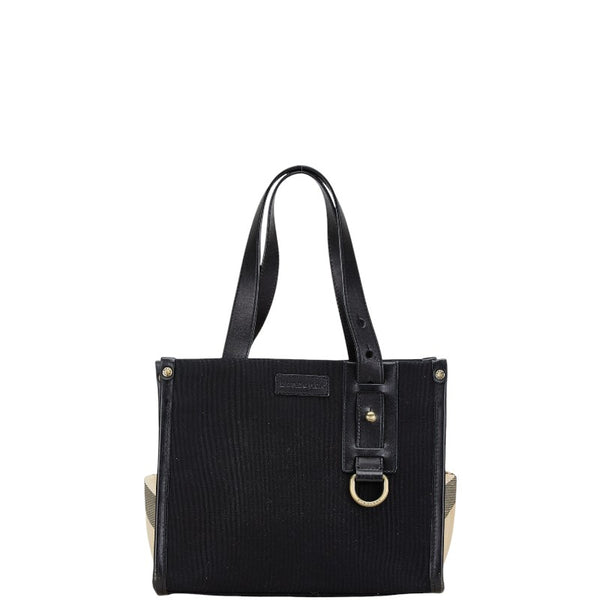 バーバリー ノバチェック ハンドバッグ ブラック ベージュ キャンバス レザー レディース BURBERRY 【中古】
