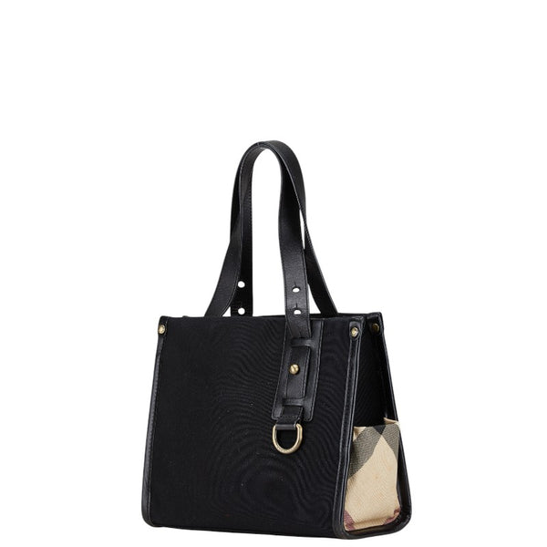 バーバリー ノバチェック ハンドバッグ ブラック ベージュ キャンバス レザー レディース BURBERRY 【中古】