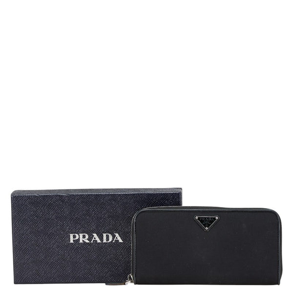 プラダ 三角ロゴプレート 長財布 ブラック ナイロン レザー レディース PRADA 【中古】