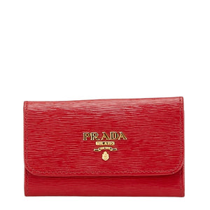 プラダ ロゴ金具 6連 キーケース レッド レザー レディース PRADA 【中古】