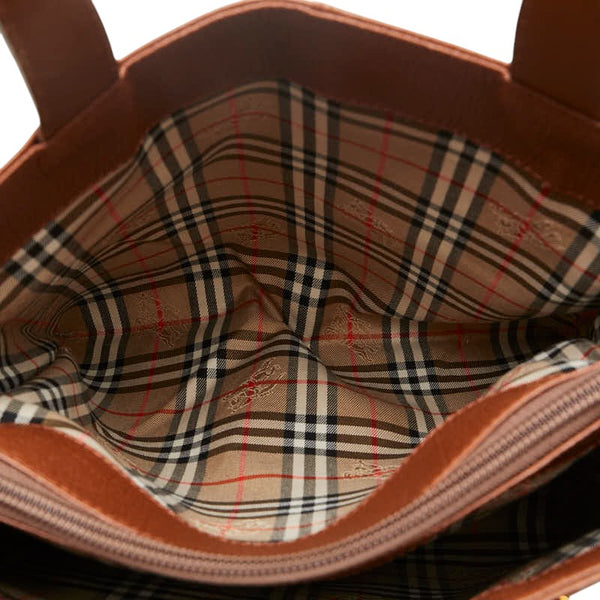バーバリー ノバチェック シャドーホース ハンドバッグ トートバッグ ブラウン レザー レディース BURBERRY 【中古】