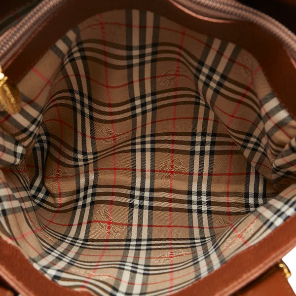 バーバリー ノバチェック シャドーホース ハンドバッグ トートバッグ ブラウン レザー レディース BURBERRY 【中古】