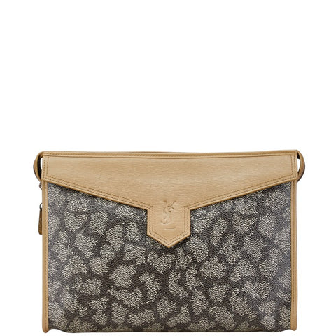 サンローラン YSLロゴ クラッチバッグ セカンドバッグ ブラウン PVC レザー レディース SAINT LAURENT 【中古】