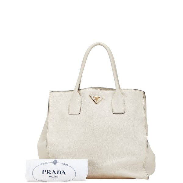 プラダ 三角ロゴプレート トートバッグ ショルダーバッグ ホワイト レザー レディース PRADA 【中古】