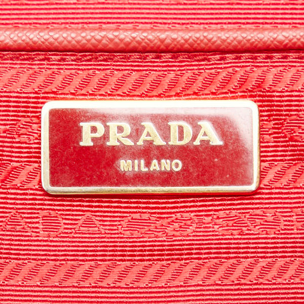 プラダ 三角ロゴプレート ハンドバッグ レッド サフィアーノ レディース PRADA 【中古】