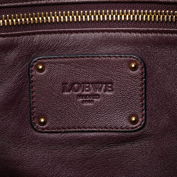 ロエベ カリエ ハンドバッグ カーキ ワインレッド キャンバス レザー レディース LOEWE 【中古】